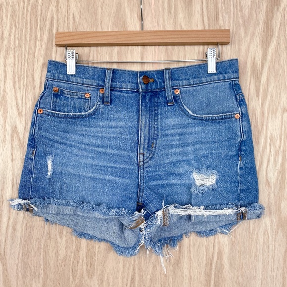 MADEWELL High Rise Distressed Denim Shorts Jordie Wash - Picture 1 of 6